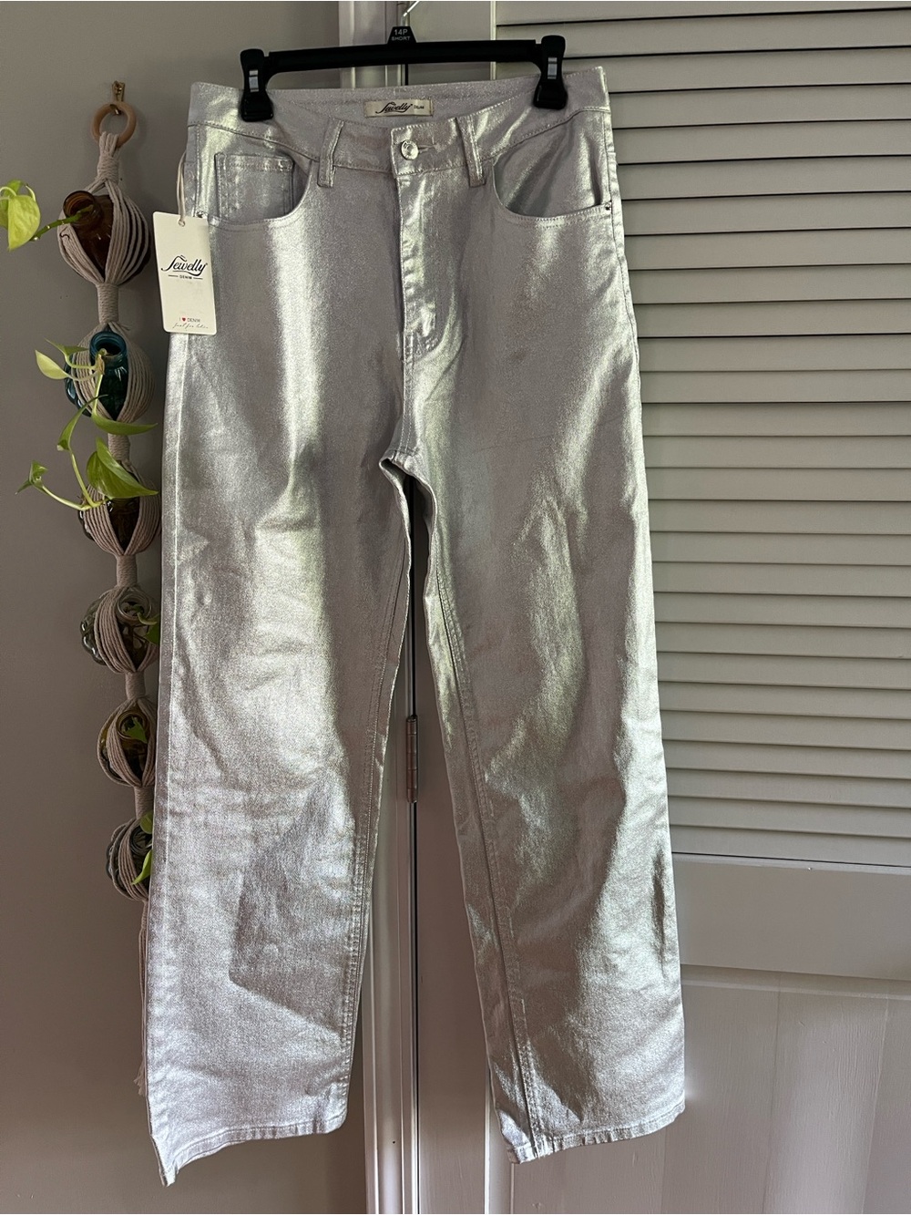 Metallic Silver Straight-Leg Women’s Jeans by Jewelly